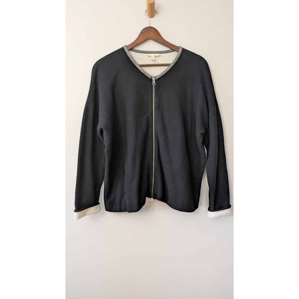 Eileen Fisher Peruvian Organic Cotton Zip Jacket M Minimalist Double Face